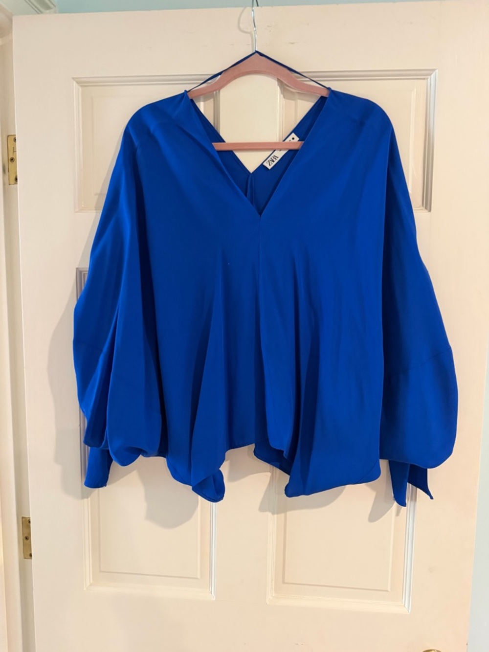 Zara Cobalt V-Neck Balloon Sleeve Tunic